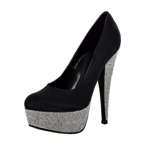 Zerga Shoes Shoes - HEDLA Black Satin Crystal Rhinestone Handmade Heel
